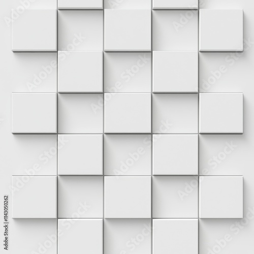 An abstract geometric scene in white, with crossed lines, corners, and polygons, set against a wall and wood table, bathed in soft gradient white light, in a simple modern urban style, square in