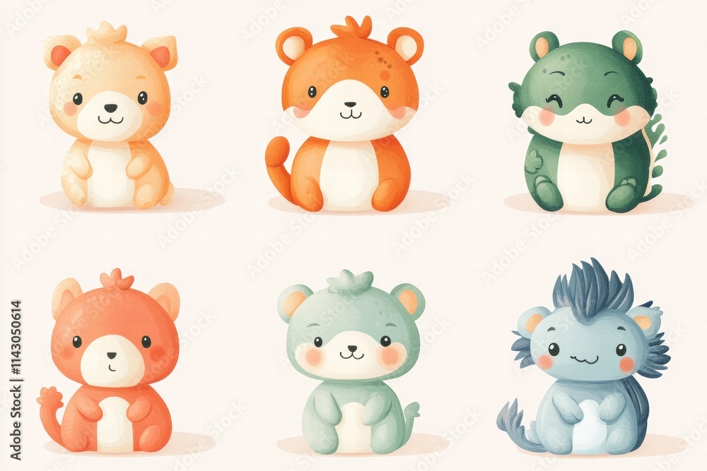 Fototapeta premium Bright and playful animal figures celebrating Chinese New Year in cheerful colors