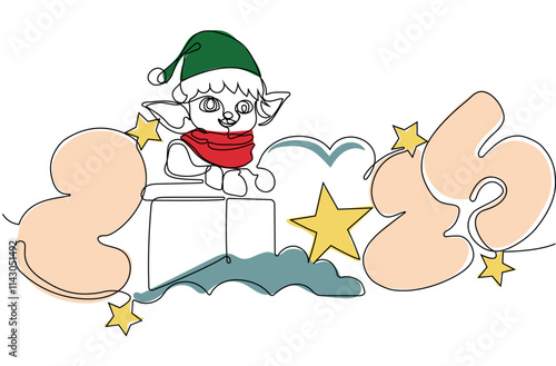 One continuous line drawing Santa Claus on reindeer and sled. concept for Christmas and New Year.  Vector illustration photo