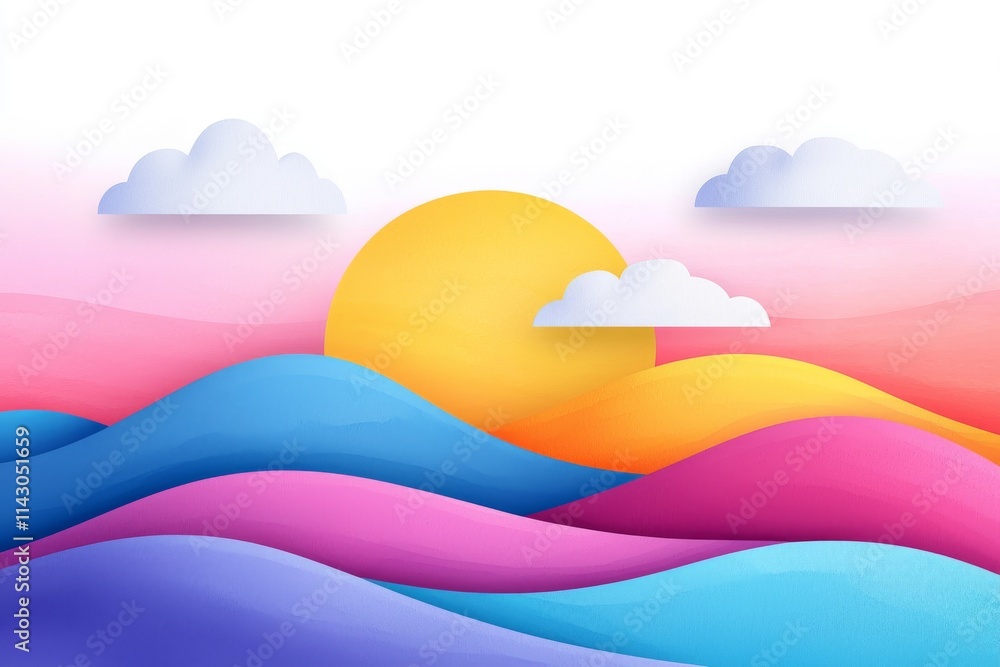 A vibrant abstract background with an orange and purple watercolor sunset sky, adorned with clouds. A vibrant abstract background with an orange and purple watercolor sunset sky, adorned with clouds.