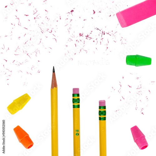 Pencils, erasers & bits - number two pencils, erasers, pencil top erasers and eraser bits