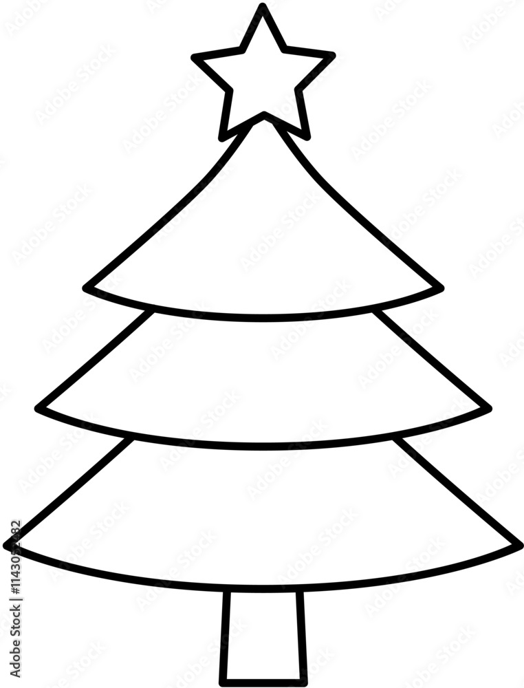Christmas tree with star outline icon. Outline vector illustration isolated on white background. Christmas tree with star outline icon. Outline vector illustration isolated on white background.