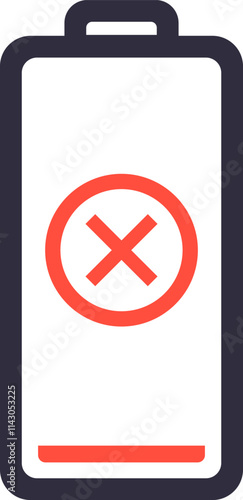 Displaying an empty battery with a red cross sign indicates a critical power condition, requiring immediate charging to prevent device shutdown and ensure continued functionality