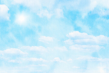 Watercolor sky background with soft clouds