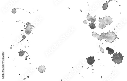 Black watercolour stain, ink splash on white