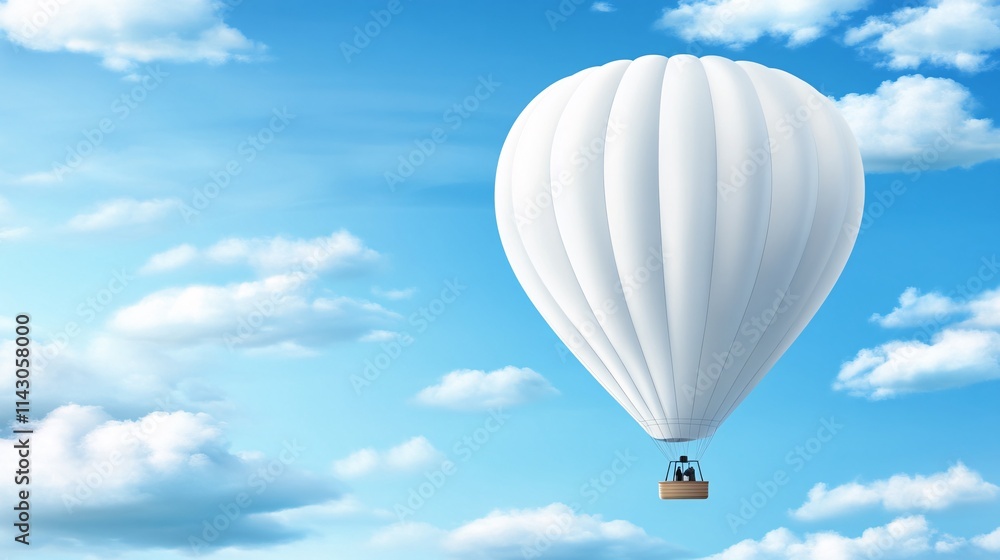 Fototapeta premium Serene White Hot Air Balloon Floating in Blue Skies