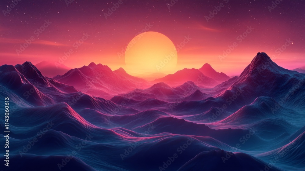 Scenic view of mountains at sunrise with vibrant purple sky Scenic view of mountains at sunrise with vibrant purple sky