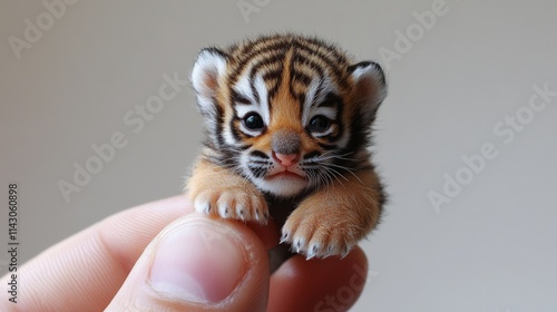 Close-up of a small tiger figurine on a white surface photo