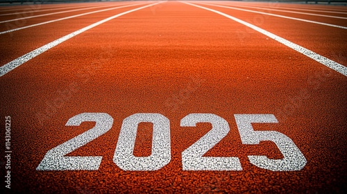 2025 Start Line on Athletics Track with Bold Red Markings photo