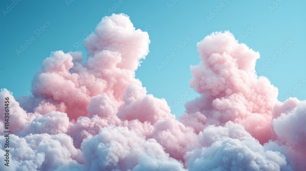 Fluffy pink clouds in a clear blue sky with sunlight Fluffy pink clouds in a clear blue sky with sunlight