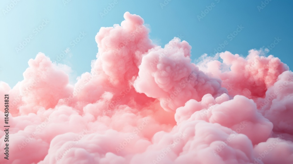 Fluffy pink clouds floating in a bright blue sky Fluffy pink clouds floating in a bright blue sky