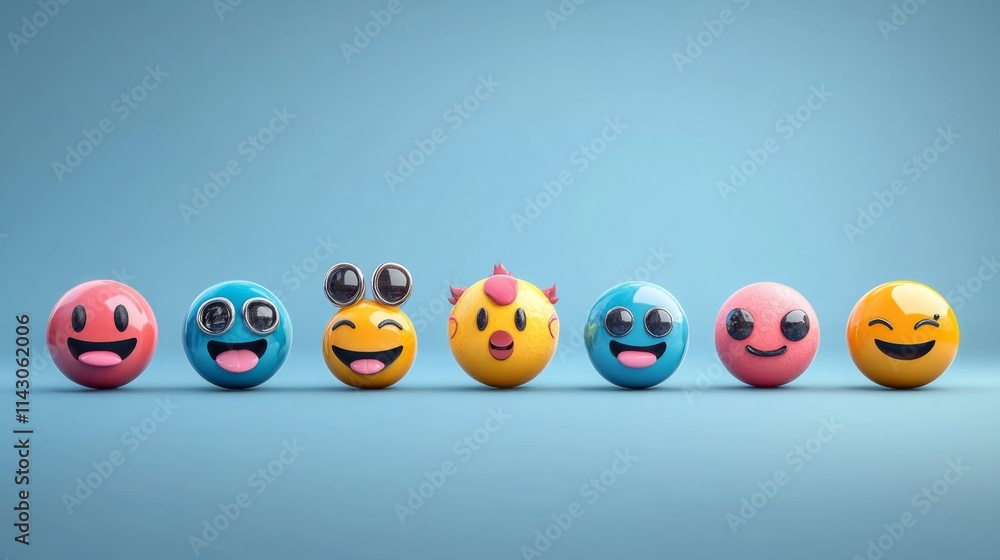 Collection of colorful emoji faces displayed against a light blue background Collection of colorful emoji faces displayed against a light blue background