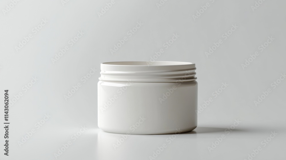 Minimalistic white ceramic jar with clean soft lighting on a plain background Minimalistic white ceramic jar with clean soft lighting on a plain background