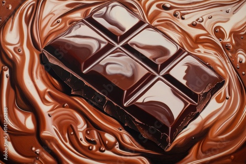 Dark Chocolate Bar Resting In Melted Chocolate photo