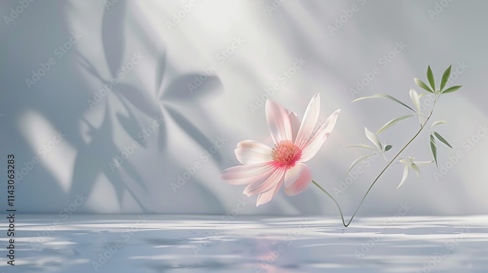 A realistic cosmos flower with delicate pink petals on white background A realistic cosmos flower with delicate pink petals on white background
