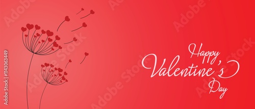 Obraz na płótnie Dandelion with hearts. Happy Valentine's Day greeting card. Lovely romance flower. Congratulations with Love. Valentine's Day Spring and Summer Vector illustration background. w salonie