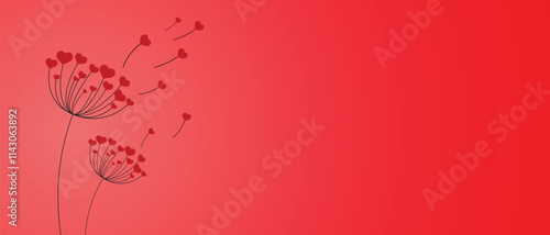 Obraz na płótnie Dandelion with hearts. Happy Valentine's Day greeting card. Lovely romance flower. Congratulations with Love. Valentine's Day Spring and Summer Vector illustration background. w salonie