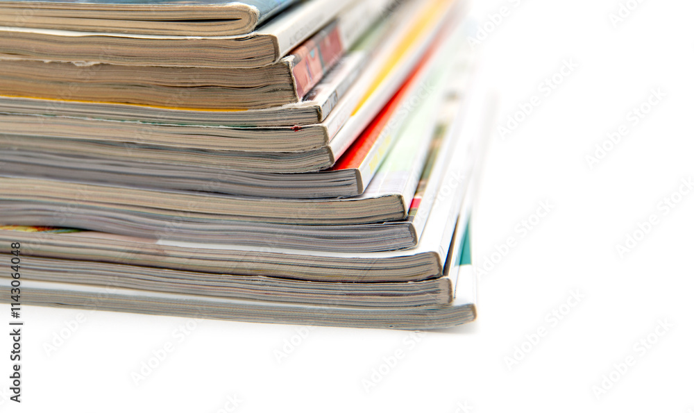 pile of magazines colorful isolated on a white background pile of magazines colorful isolated on a white background