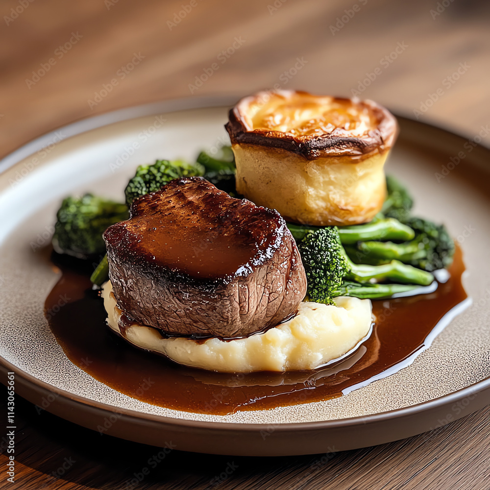 Gourmet Filet of Beef with Yorkshire Pudding and Vegetables