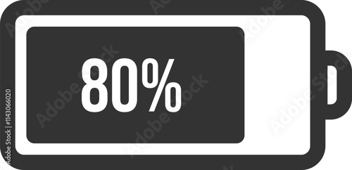 Battery icon displaying eighty percent power, effectively representing remaining charge levels in electronic devices, highlighting energy status for smartphones, laptops, and tablets