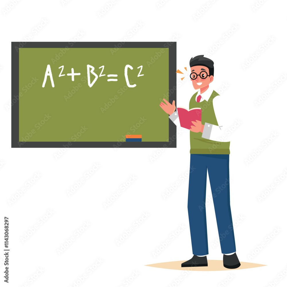 The teacher is standing in front of the blackboard explaining the material The teacher is standing in front of the blackboard explaining the material