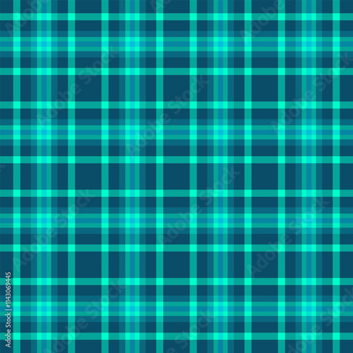 Geometrical vector check pattern, sensual textile background seamless. Usa tartan plaid texture fabric in cyan and teal colors.