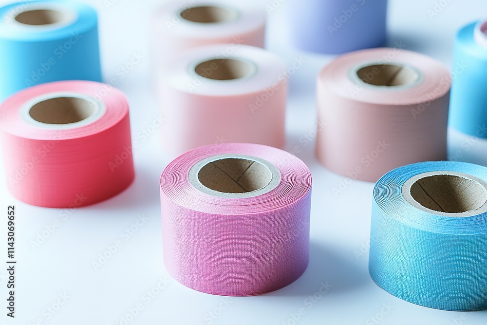Colorful kinesiology tape rolls on white background Colorful kinesiology tape rolls on white background