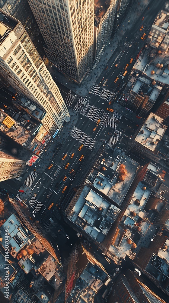 Obraz premium Aerial View of Manhattan's Skyline at Sunset: A Bird's Eye Perspective of the City That Never Sleeps