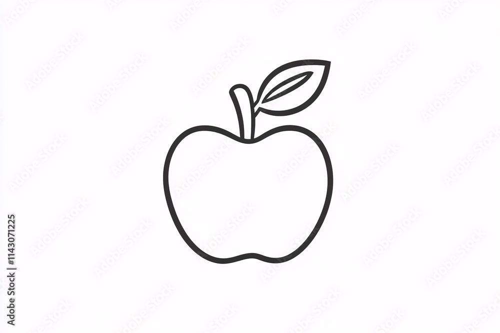 Simple Apple Line Drawing with a Leaf Simple Apple Line Drawing with a Leaf