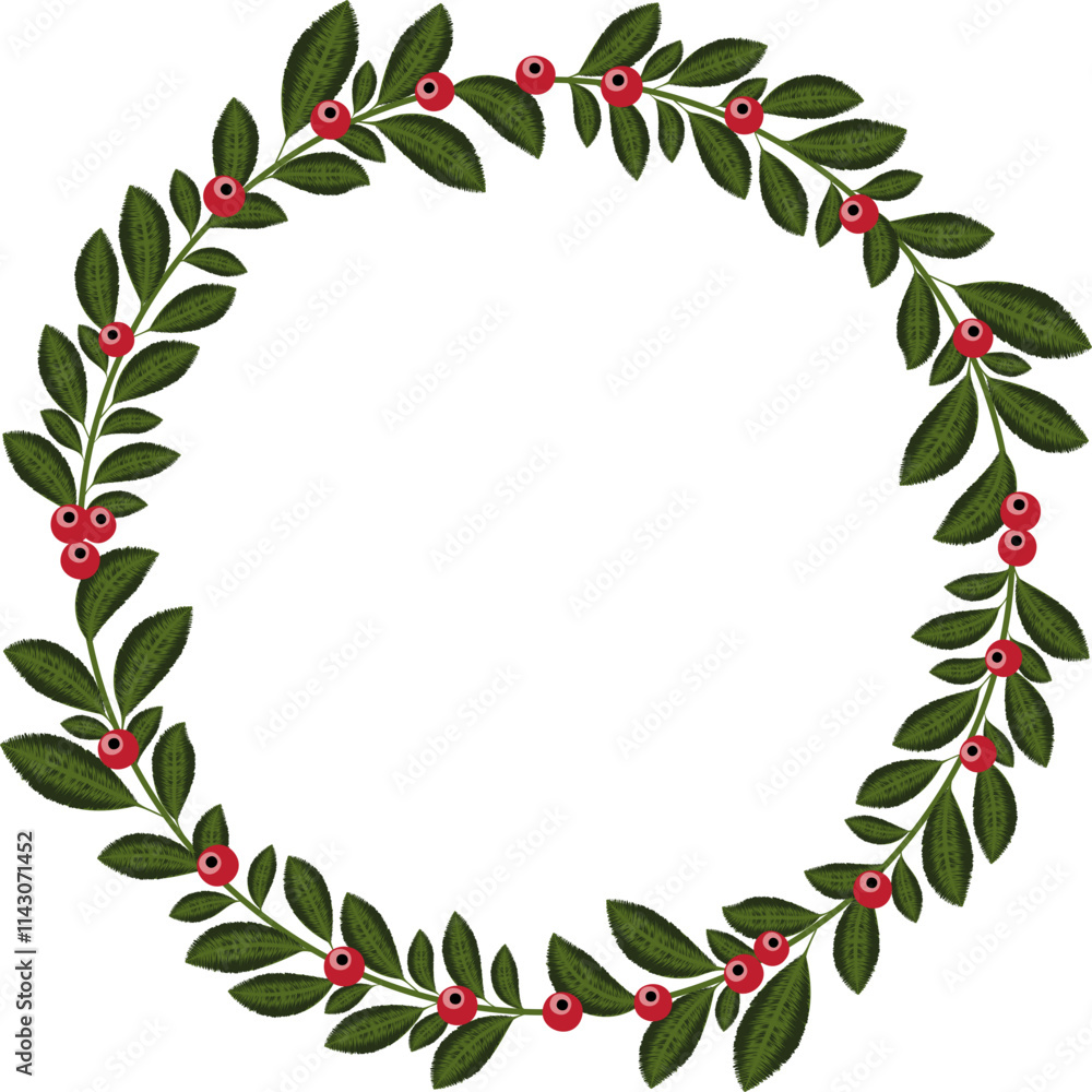 Fototapeta premium Christmas Wreath with Red Berries
