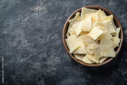 Savory Crisp Parmesan Chips: Homemade Snack Delight in a Bowl on Dark Slate - Perfect for Parties