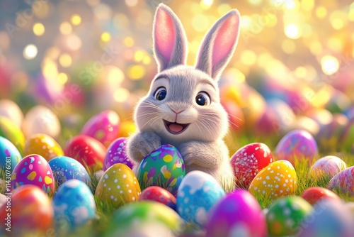 Wallpaper Mural Joyful Easter Bunny Surrounded by Colorful Eggs: A Whimsical Illustration of Spring Celebration Torontodigital.ca
