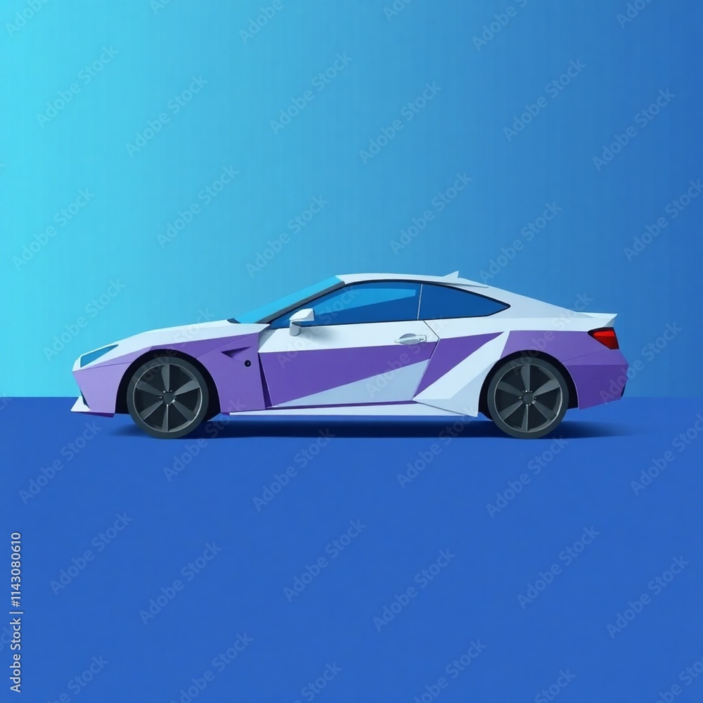 Illustration of a car crafted from folded paper, using origami techniques, displayed in a cool color palette of blues, greens, and purples, with distinct geometric lines Illustration of a car crafted from folded paper, using origami techniques, displayed in a cool color palette of blues, greens, and purples, with distinct geometric lines