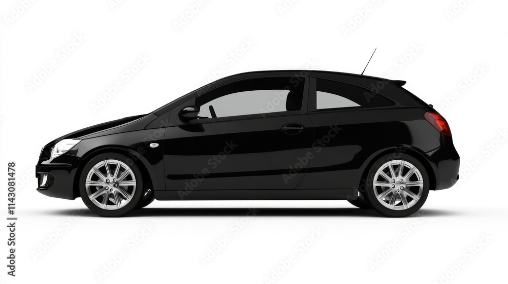 Sleek Compact Automobile in Jet Black Against a Pristine White Canvas Sleek Compact Automobile in Jet Black Against a Pristine White Canvas