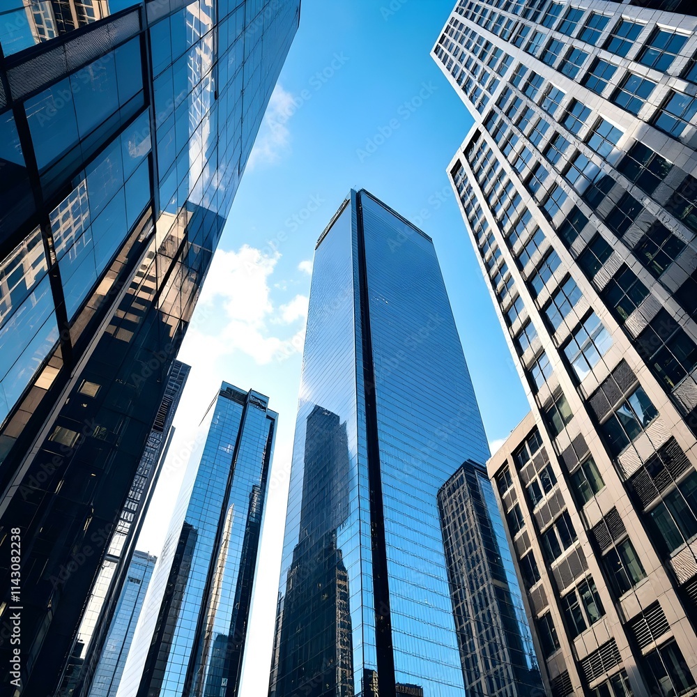 Obraz premium Modern skyscrapers, glass facades, urban cityscape