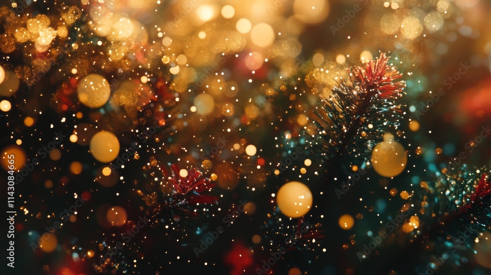 Festive Christmas tree with glowing bokeh lights Festive Christmas tree with glowing bokeh lights