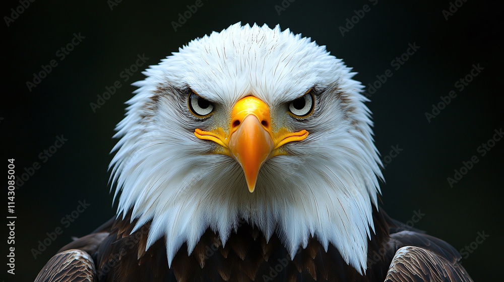 Fototapeta premium Eagle animal portrait showcasing majestic wildlife, bird of prey head closeup, beautiful predator with piercing gaze, nature powerful hunter in focus, wild raptor fierce expression.