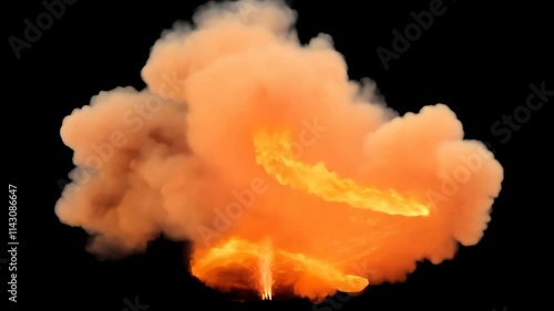 Realistic Explosion Scene with Flames, Smoke, and Alpha Channel in 4K 25p photo