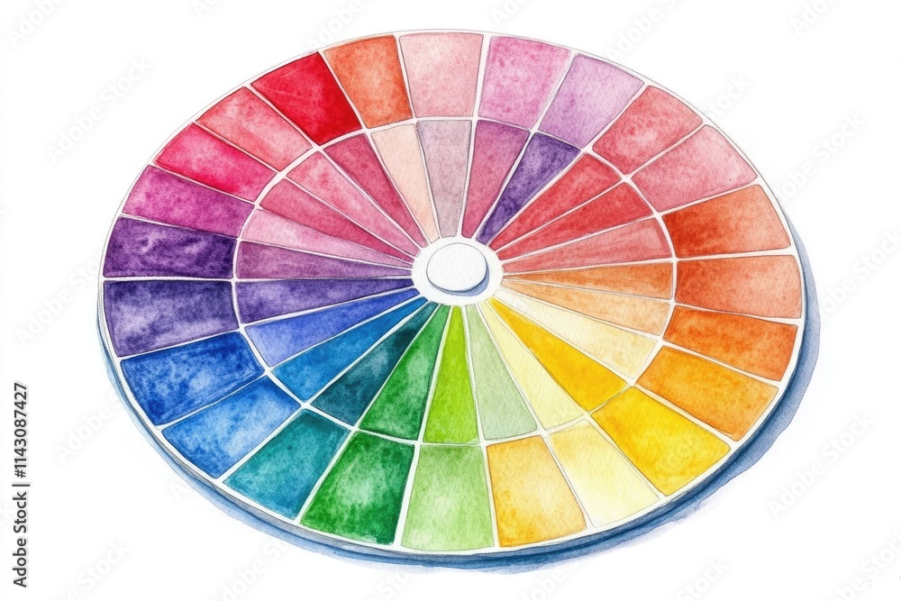 Obraz premium Impressionistic Watercolor Palette: Vibrant Color Wheel Spectrum on White Background