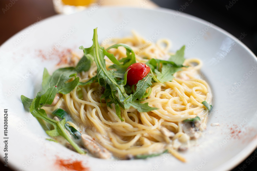 Creamy delicious pasta with salmon.