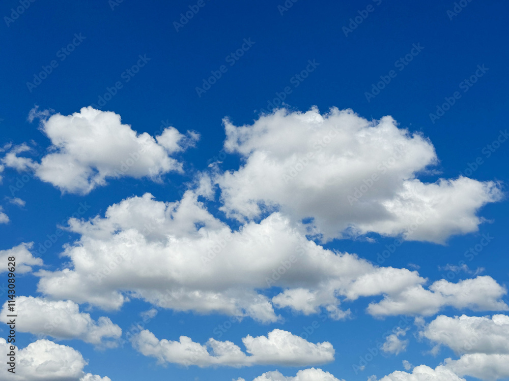 Obraz premium Fluffy white clouds in blue sky.