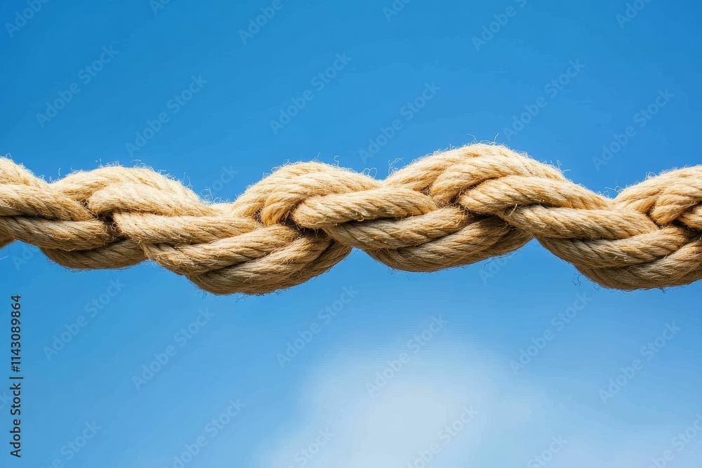 Tan rope knots against a blue sky. Tan rope knots against a blue sky.