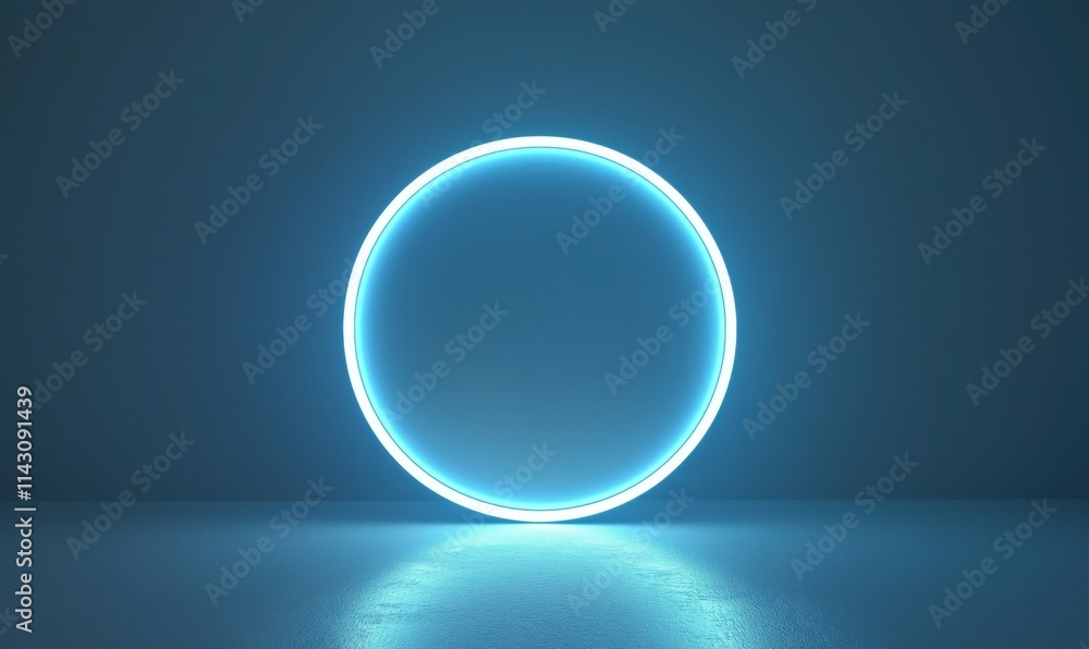Glowing blue circle, illuminated neon light, minimalistic design, smooth surface, dark background Glowing blue circle, illuminated neon light, minimalistic design, smooth surface, dark background
