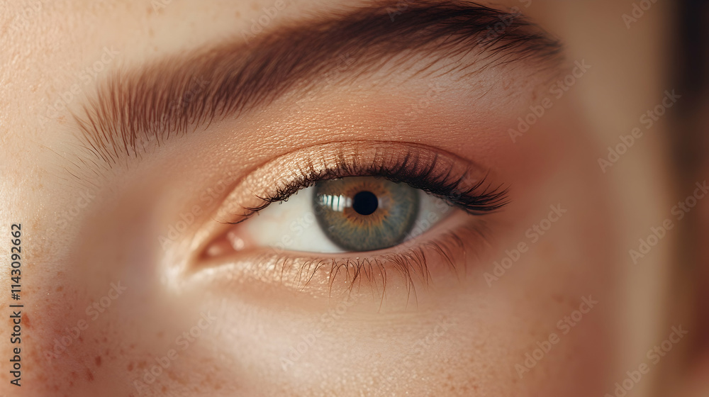 Fototapeta premium macro detail of a beautiful female eye with natural makeup and fine details -