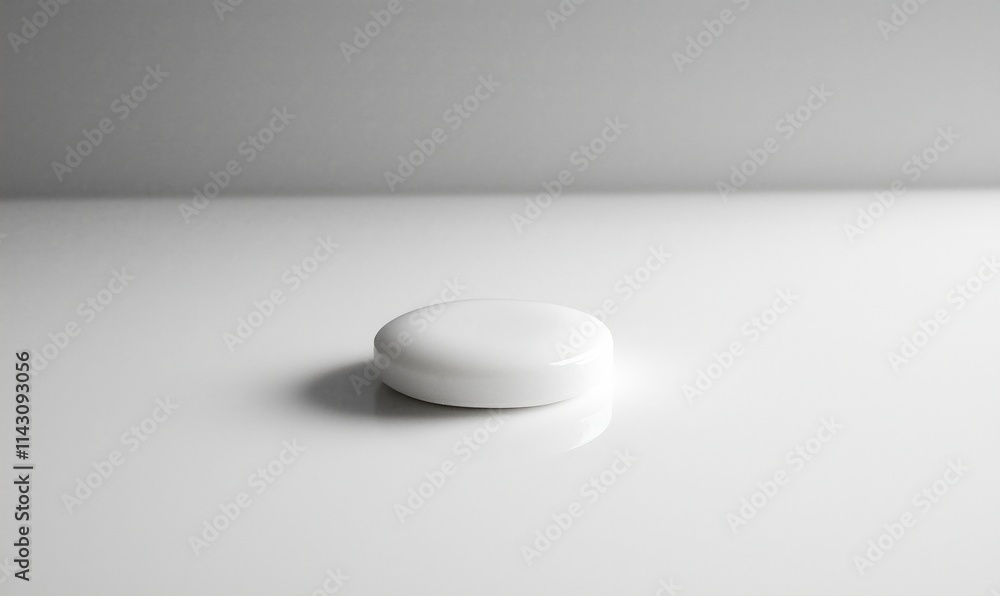 Minimalist white round object, smooth surface, soft lighting, reflection, modern design, simplicity, elegance Minimalist white round object, smooth surface, soft lighting, reflection, modern design, simplicity, elegance