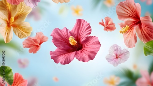 Wallpaper Mural Petal flowers flying in spring, tropical floral petals in motion, against soft background Torontodigital.ca