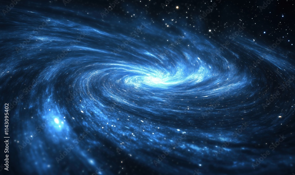 Fototapeta premium Spiral galaxy with blue hues and stars, swirling cosmic patterns, deep space, celestial beauty