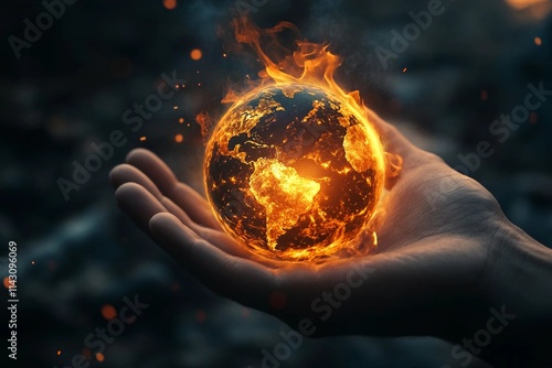 Fototapeta Naklejka Na Ścianę i Meble -  a hand holding a burning earth globe symbolizing the global warming and climate change crisis