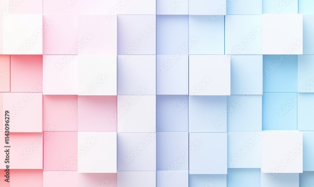 Colorful 3D cubes arrangement, pastel shades of pink and blue, creating a soft gradient effect, modern design, abstract background Colorful 3D cubes arrangement, pastel shades of pink and blue, creating a soft gradient effect, modern design, abstract background