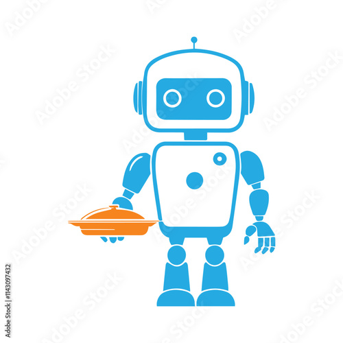 Friendly Restaurant Robot Serving Food Drink Delivery Service Flat Icon Vector